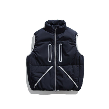 Men's Padded Quilted Vest with High Stand-Up Collar and Vertical Zipper Pockets EVA-US