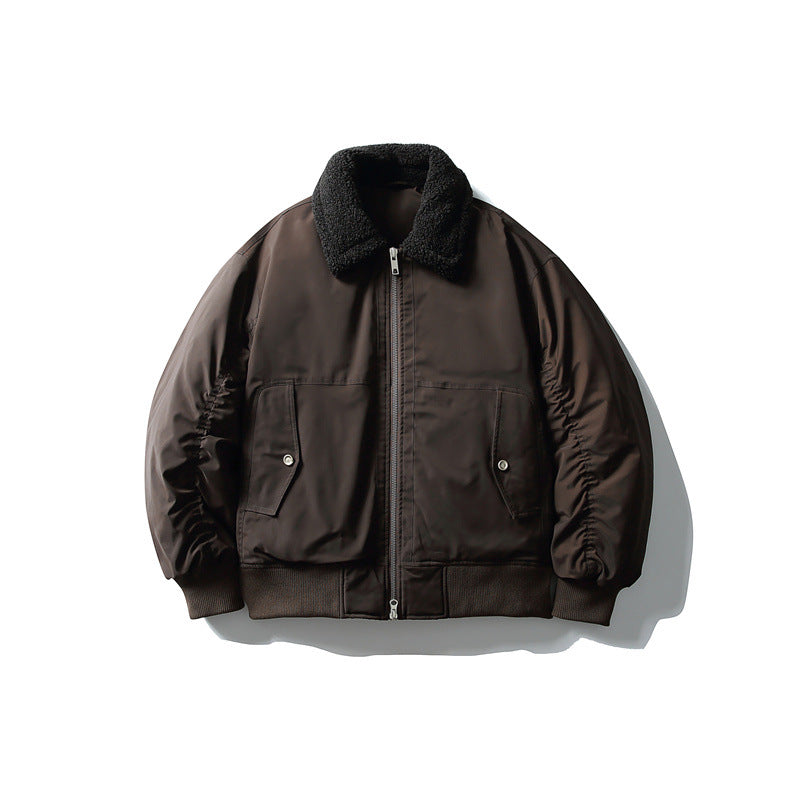 Men's Padded Pilot Bomber with Teddy Collar, Two-way Zipper and Flap Pockets EVA-US