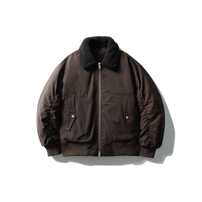 Men's Padded Pilot Bomber with Teddy Collar, Two-way Zipper and Flap Pockets EVA-US