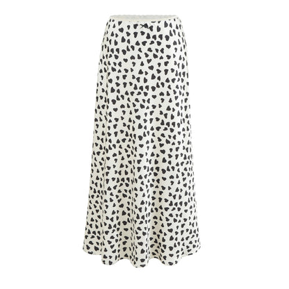 Women Light Midi Skirt Made of Chiffon with Leopard Print and Elastic Waistband