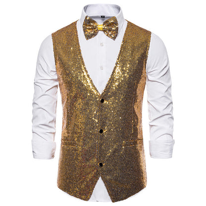 Men's Glittering Holiday Waistcoat with Matching Bow Tie EVA-US