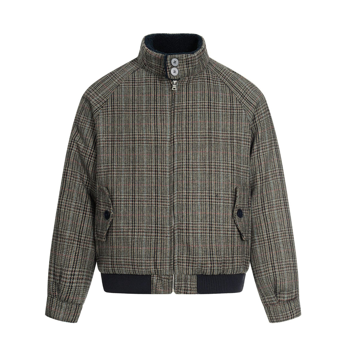 Men's Short Cut Glencheck Blouson with Funnel Neck and Ribbed Cuff EVA-US