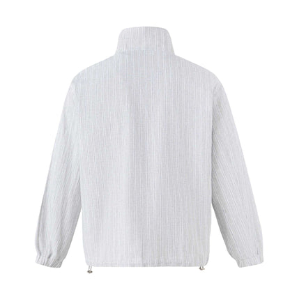 Unisex Short Cut Structured Boxy Blouson Jacket with High Stand Collar and Snap Flap Pockets EVA-US