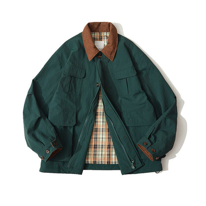 Men's transitional canvas jacket with corduroy collar and checked lining EVA-US