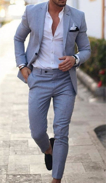 EVA-US Men's Linen Suit Set – Tailored Blazer & Slim Chino Pants
