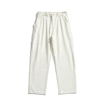 Women's carpenter pants made of linen-cotton blend with pinstripes and hammer loop EVA-US