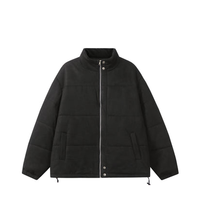 Unisex Boxy quilted jacket in velvet finish with high funnel collar and adjustable hem EVA-US
