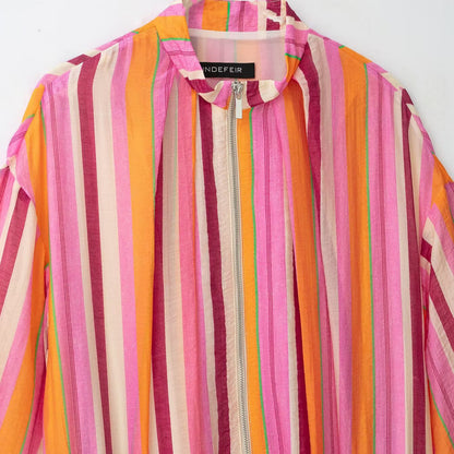 Women's Striped Transitional Bomber Jacket with Balloon Sleeves EVA-US