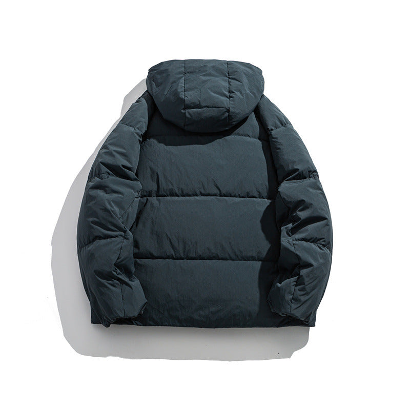 Men's lightly padded hooded jacket with windproof microfiber shell and adjustable drawstring EVA-US
