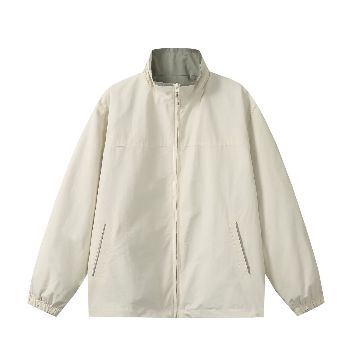 Unisex Lightweight Boxy Windbreaker with High Stand Collar and Drawstring EVA-US