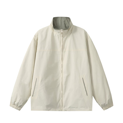 Unisex Lightweight Boxy Windbreaker with High Stand Collar and Drawstring EVA-US