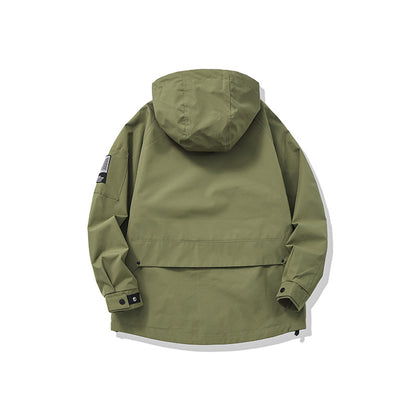 Unisex multifunctional outdoor parka in boxy cut with adjustable hood and asymmetrical zip pockets EVA-US