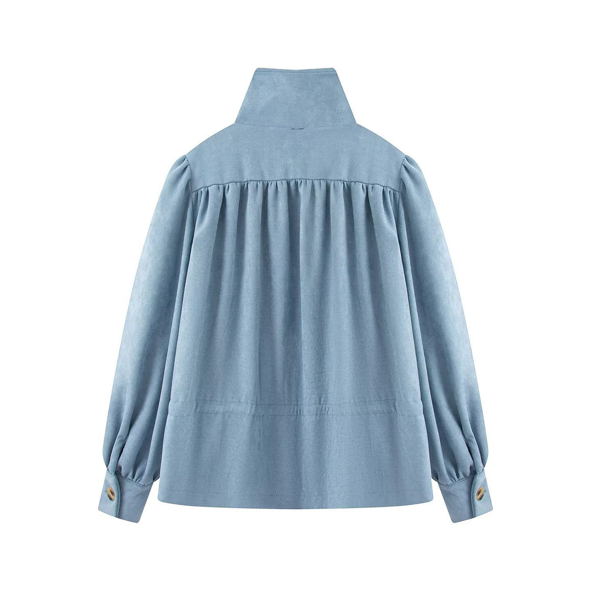 Women's Tailorable Short Jacket with Drawstring, Stand-up Collar, and Balloon Sleeves EVA-US