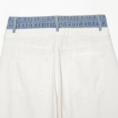 Women High-Waist Culotte Jeans with Wide Leg and Contrasting Jeans Waistband EVA-US