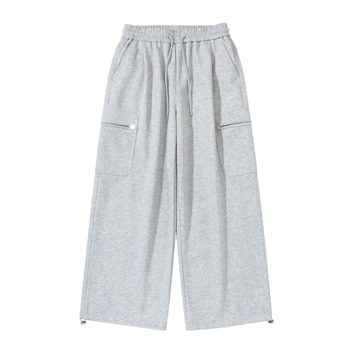 Women Wide Cropped Sweatpants with Drawstring, Cargo Pockets and Zipper Details EVA-US