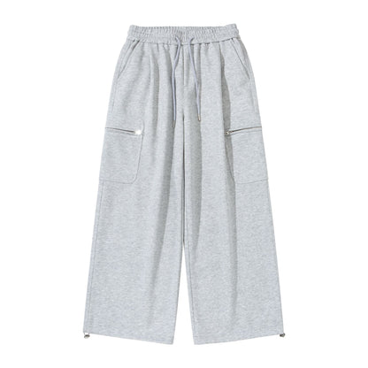 Women Wide Cropped Sweatpants with Drawstring, Cargo Pockets and Zipper Details EVA-US