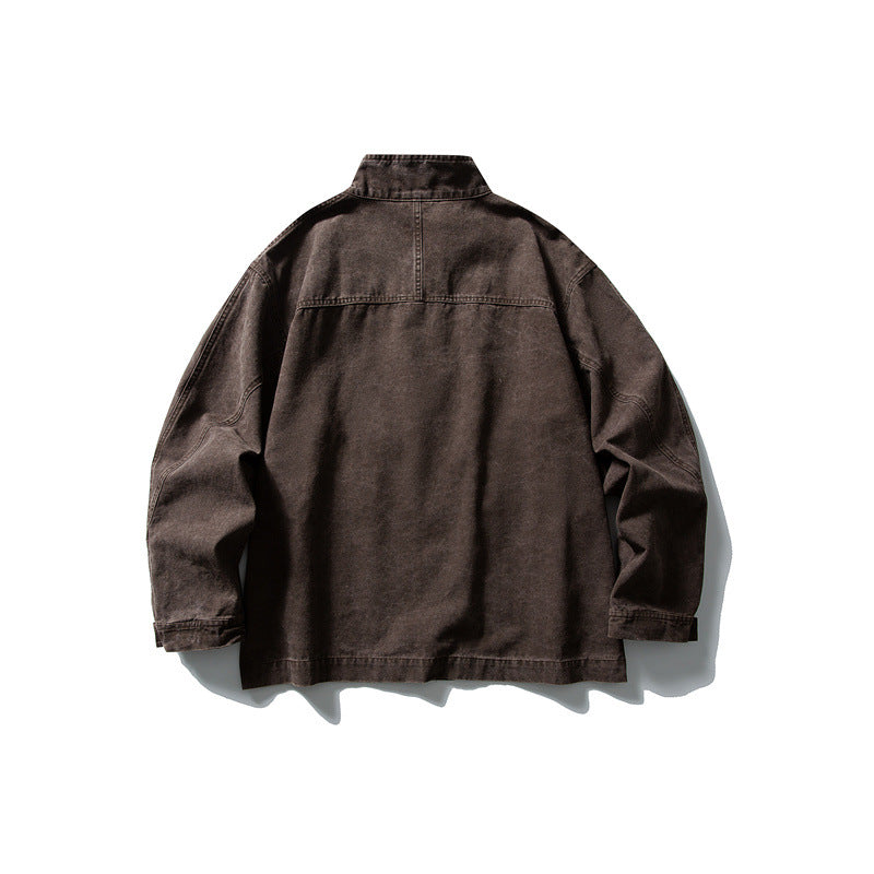 Unisex cleverly tailored canvas worker blouson jacket with stand-up collar and snap button front EVA-US
