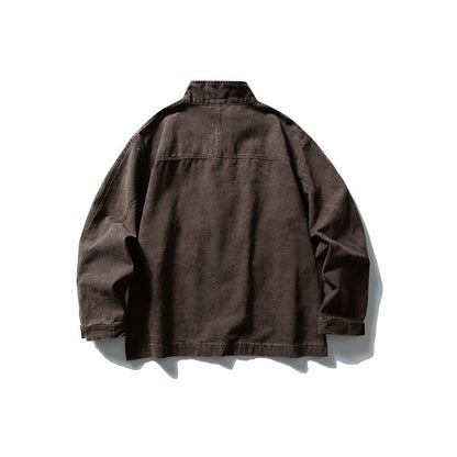 Unisex cleverly tailored canvas worker blouson jacket with stand-up collar and snap button front EVA-US
