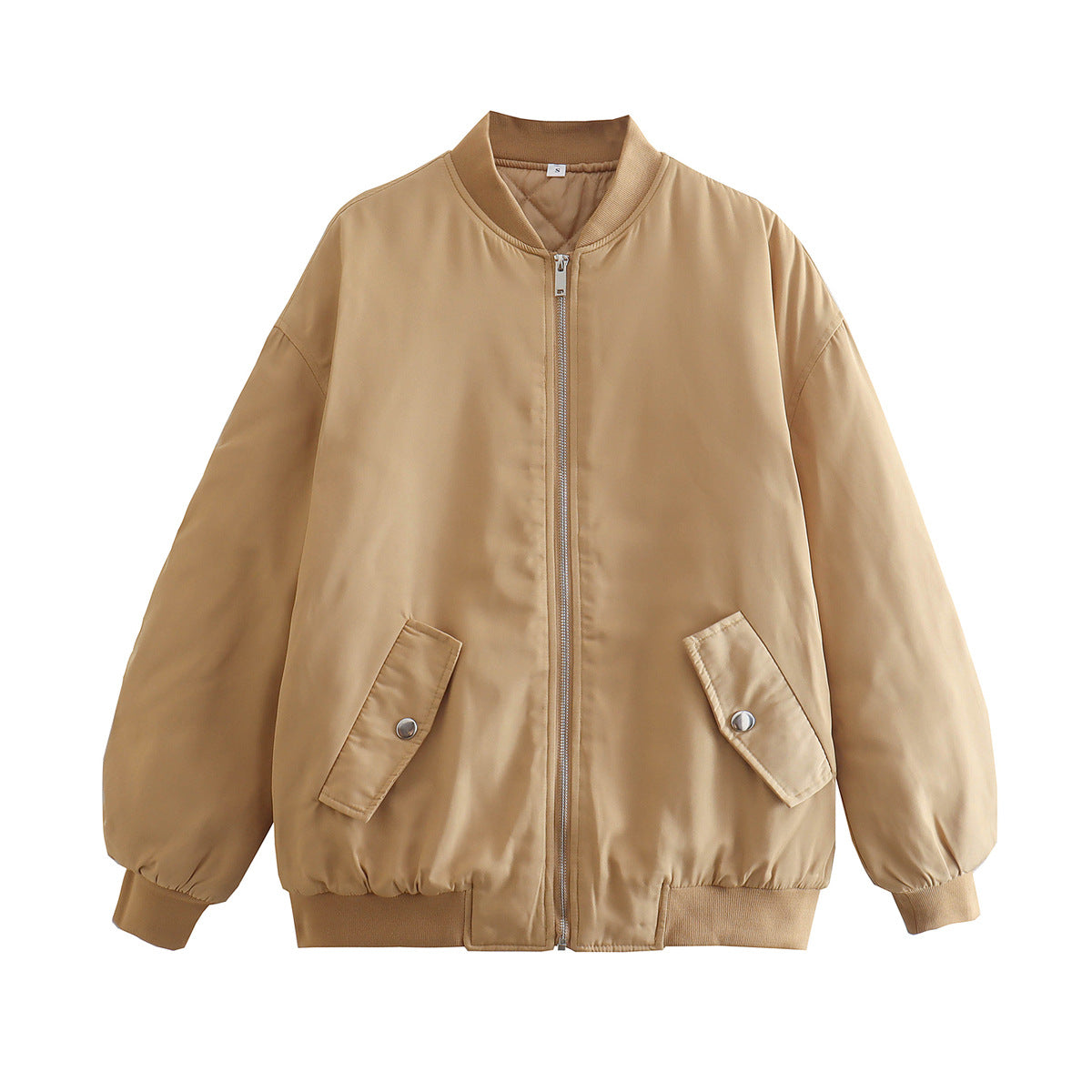 Women Boxy Bomber Jacket in Oversized Look with Zipper and Slanted Flap Pockets EVA-US