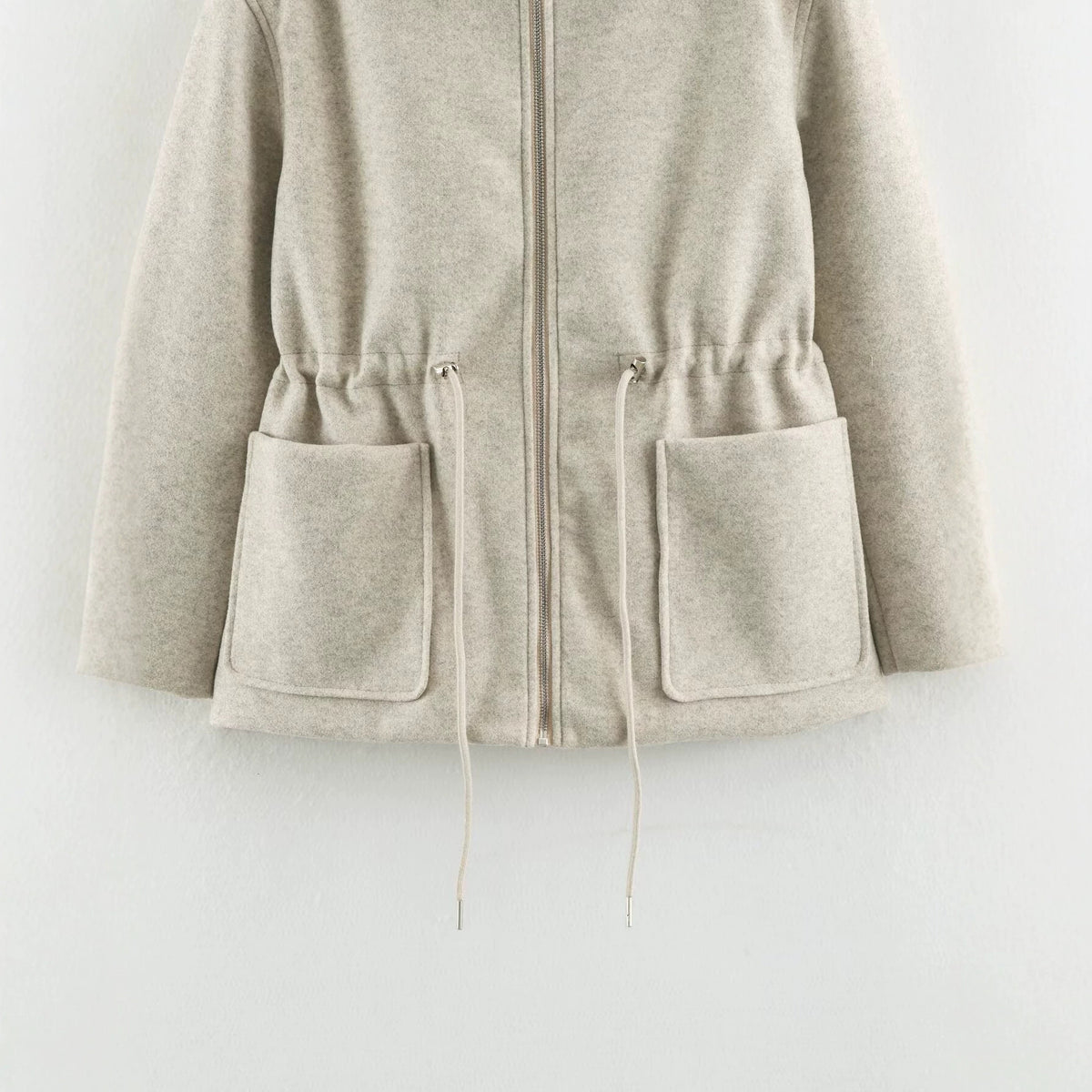 Women's short jacket made of wool blend with drawstring waist and patch pockets EVA-US