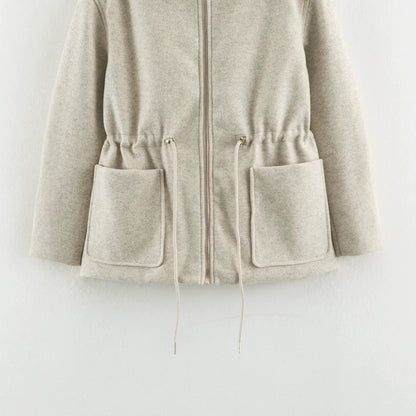 Women's short jacket made of wool blend with drawstring waist and patch pockets EVA-US