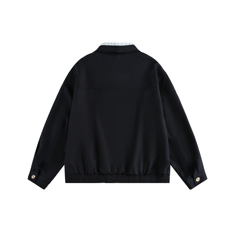 Unisex Boxy bomber jacket with contrasting zipper strip and checked inner collar EVA-US