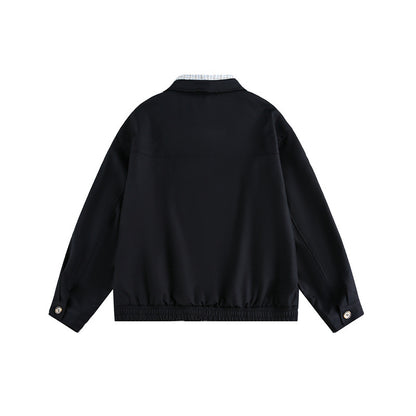 Unisex Boxy bomber jacket with contrasting zipper strip and checked inner collar EVA-US