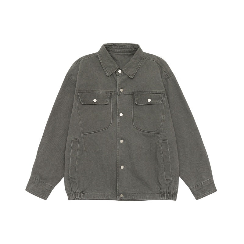 Unisex Oversize Workwear-Bomber Jacket with Snap Front and Elastic Waist EVA-US