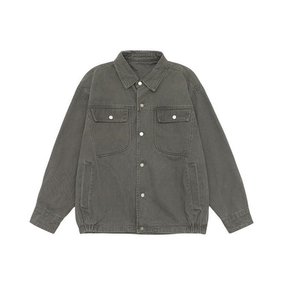 Unisex Oversize Workwear-Bomber Jacket with Snap Front and Elastic Waist EVA-US