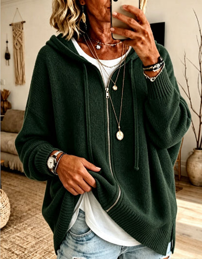 Women Oversize Hooded Zip Cardigan made of soft fine knit EVA-US