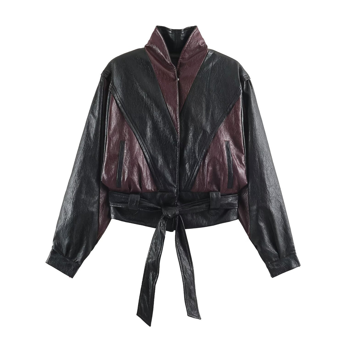 Women's short jacket in blouson style with high collar and tie belt EVA-US