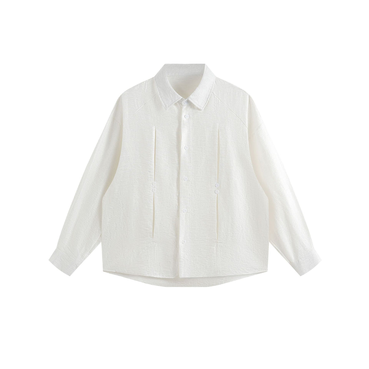 Women's oversized shirt blouse made of textured cotton blend with box pleats EVA-US