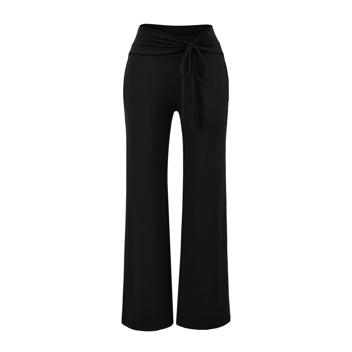 Women's Wide Jersey Lounge Pants with Folded Waistband and Drawstring EVA-US