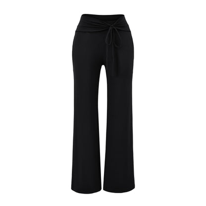 Women's Wide Jersey Lounge Pants with Folded Waistband and Drawstring EVA-US