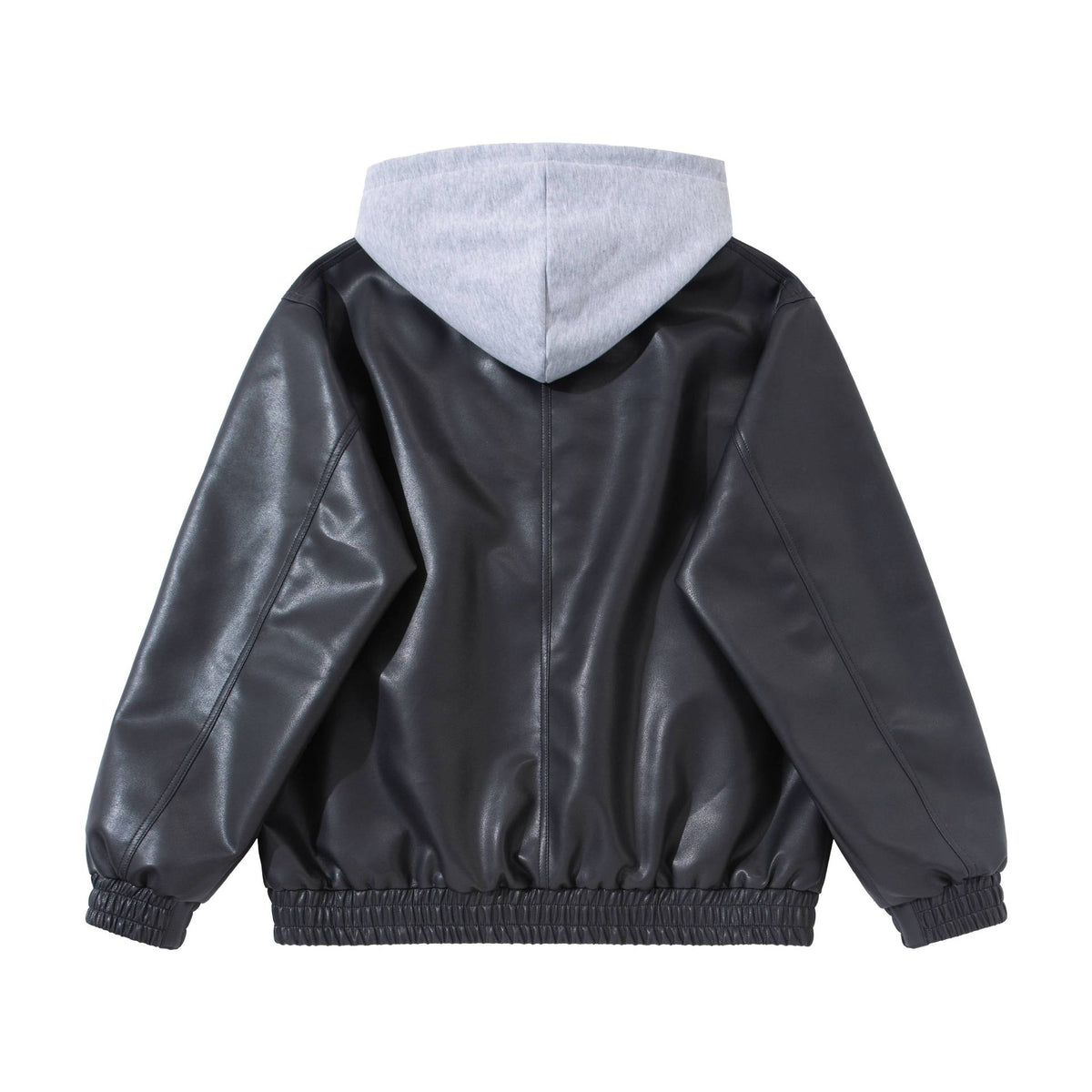 Men's Boxy Leather Blouson with Attached Jersey Hood and Ribbed Hem EVA-US