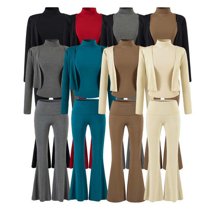 Women's Loungewear Set with Bolero, Turtleneck Cropped Top and Flared Trousers EVA-US