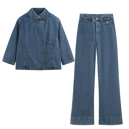 Women High-Waist Flare Jeans with Extra Wide Leg and Decorative Flap EVA-US