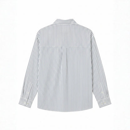 Women's oversized shirt blouse made of cotton blend with pinstripes, chest pocket, and doodle print EVA-US