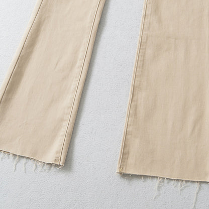 Women's Highwaist Flared Trousers made of Stretch Denim with five pockets and raw hem EVA-US
