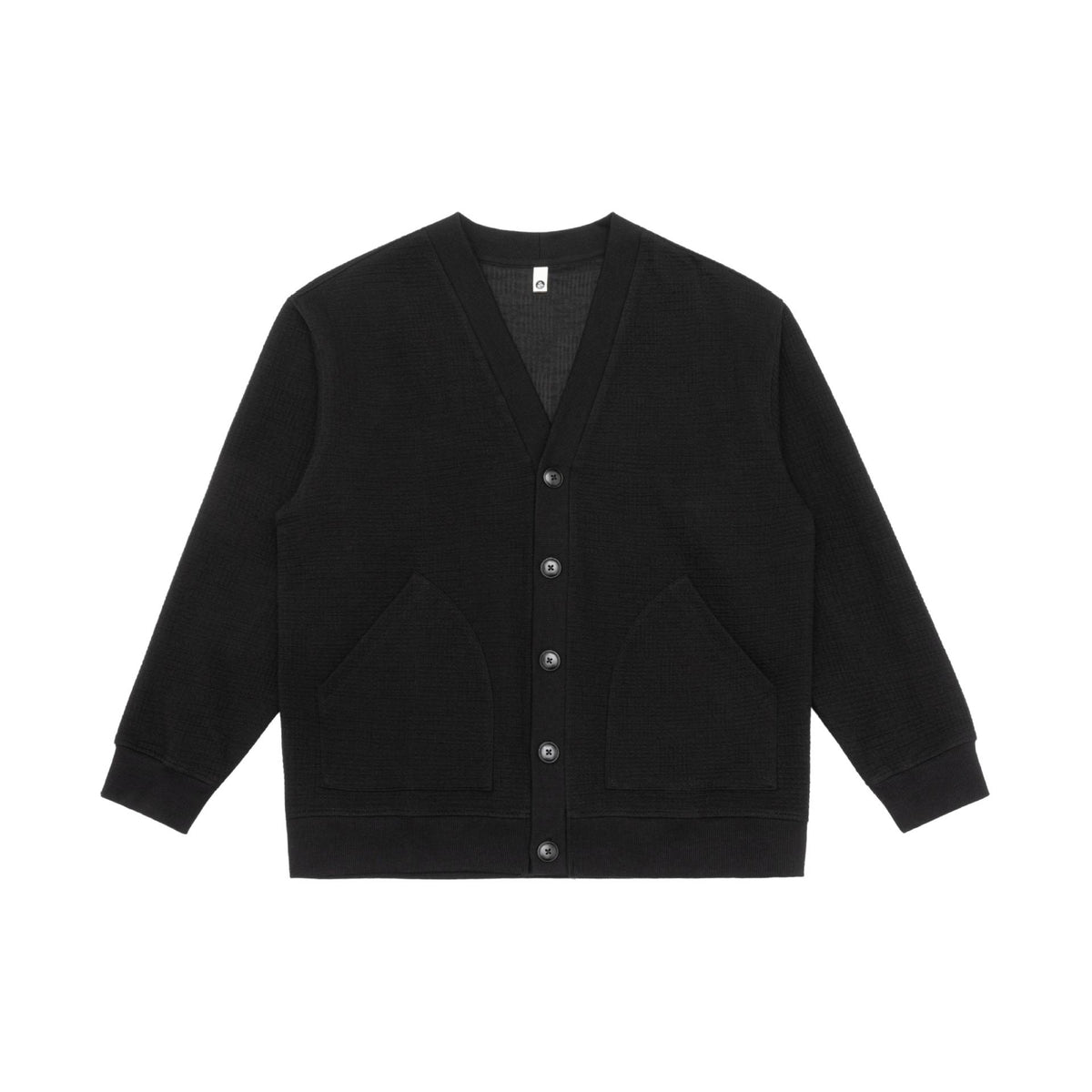 Unisex Waffle Structure Cardigan with V-Neck, Button Placket and Patch Side Pockets EVA-US
