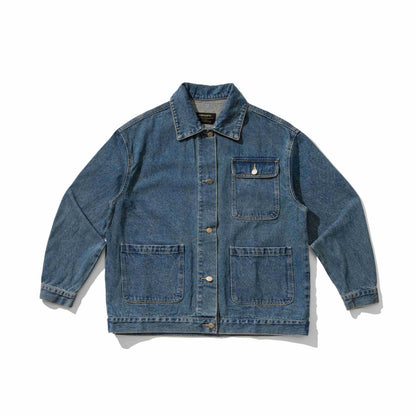 Unisex Robustess Denim Workwear Blouson with Shirt Collar and Large Flap Pockets EVA-US