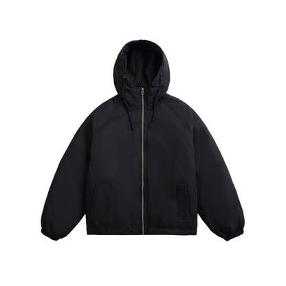 Unisex Short padded hooded jacket in boxy cut with elastic hem EVA-US