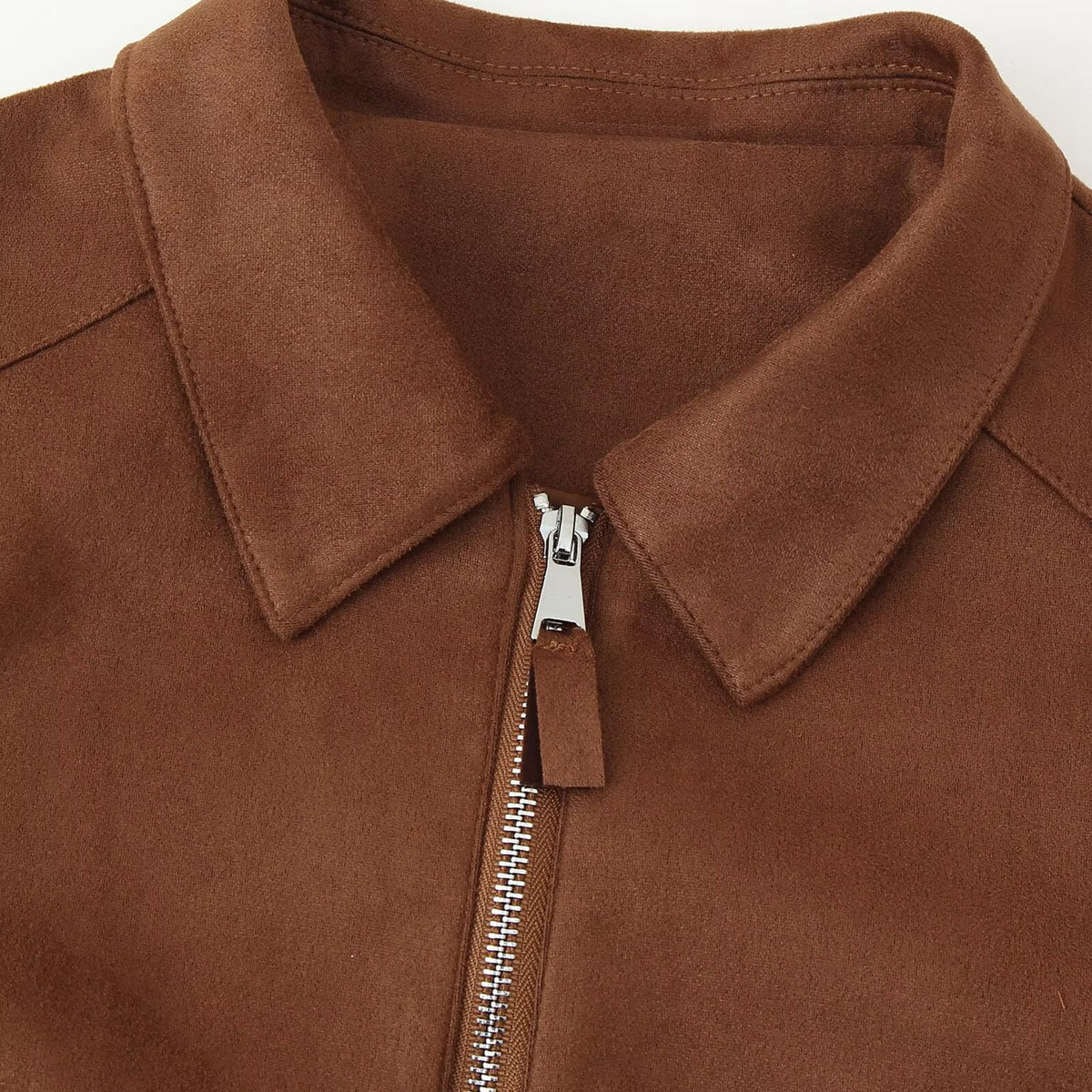 Women's Short Velour Look Jacket with Central Zip and Shirt Collar EVA-US
