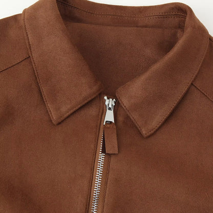Women's Short Velour Look Jacket with Central Zip and Shirt Collar EVA-US