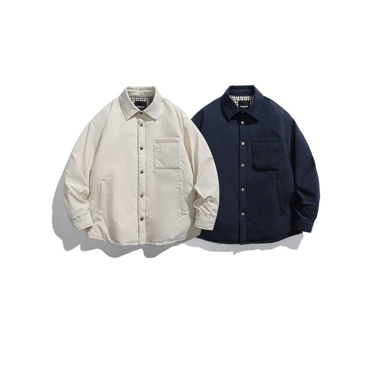 Unisex Padded Coach Jacket with Check Lining and Snap Button Placket EVA-US