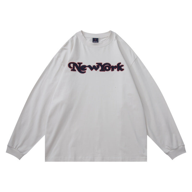Unisex Oversize-Longsleeve Shirt with Chenille Logo and Round Neck EVA-US
