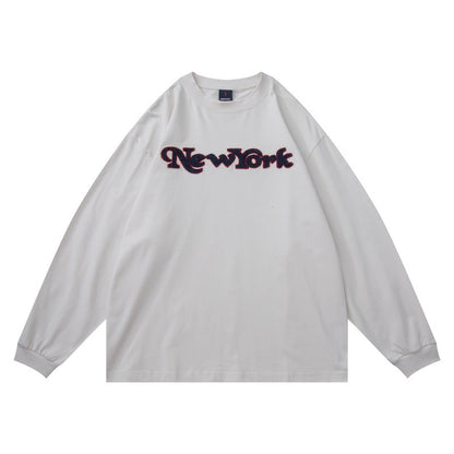 Unisex Oversize-Longsleeve Shirt with Chenille Logo and Round Neck EVA-US