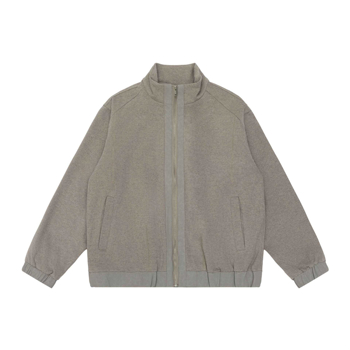 Unisex short jacket in boxy cut made of wool blend with funnel collar and zipper EVA-US