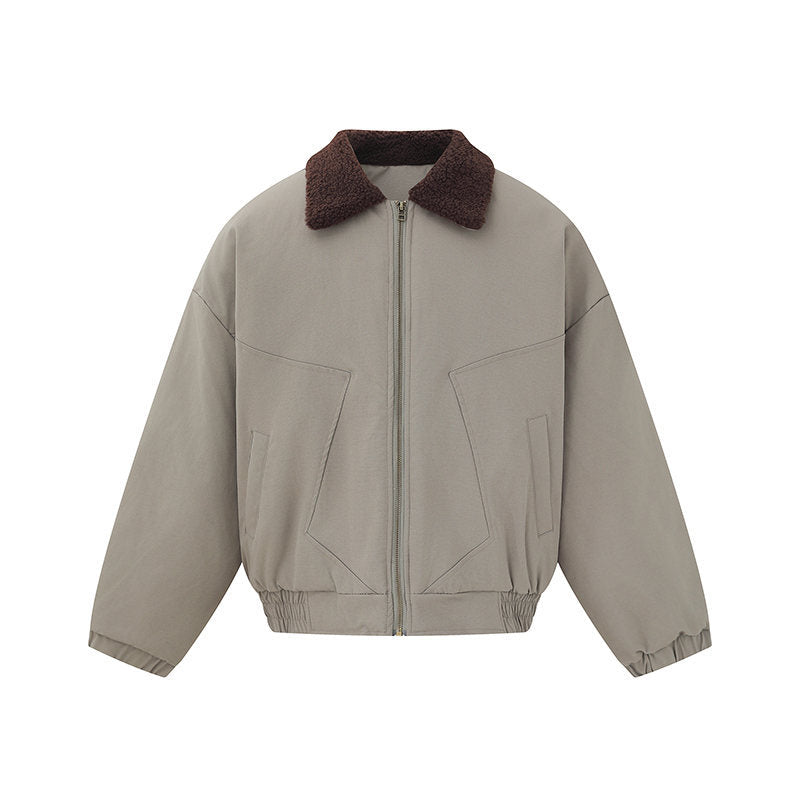Unisex short bomber jacket in boxy cut with teddy collar EVA-US
