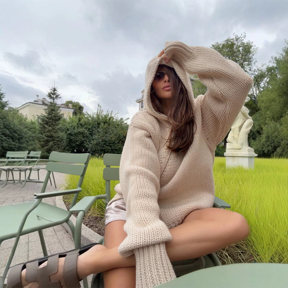 Women's chunky knit zip cardigan with high collar EVA-US